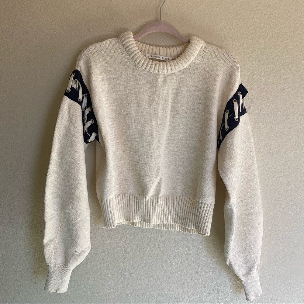 Veronica Beard Lace Up Cream Knit Sweater